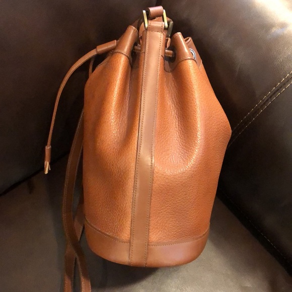 BURBERRYS Leather Bucket Drawstring Bag Nova Check Lining Authentic VTG - Picture 5 of 13